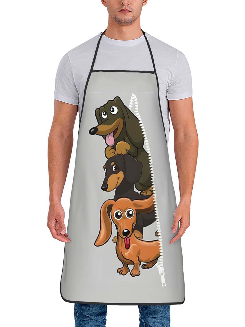 Home Cooking Dog Food - 1pc かわいい漫画ダックスフント犬プリントキッチンエプロン、家庭用ベーキングガーデニング用防水調理エプロン