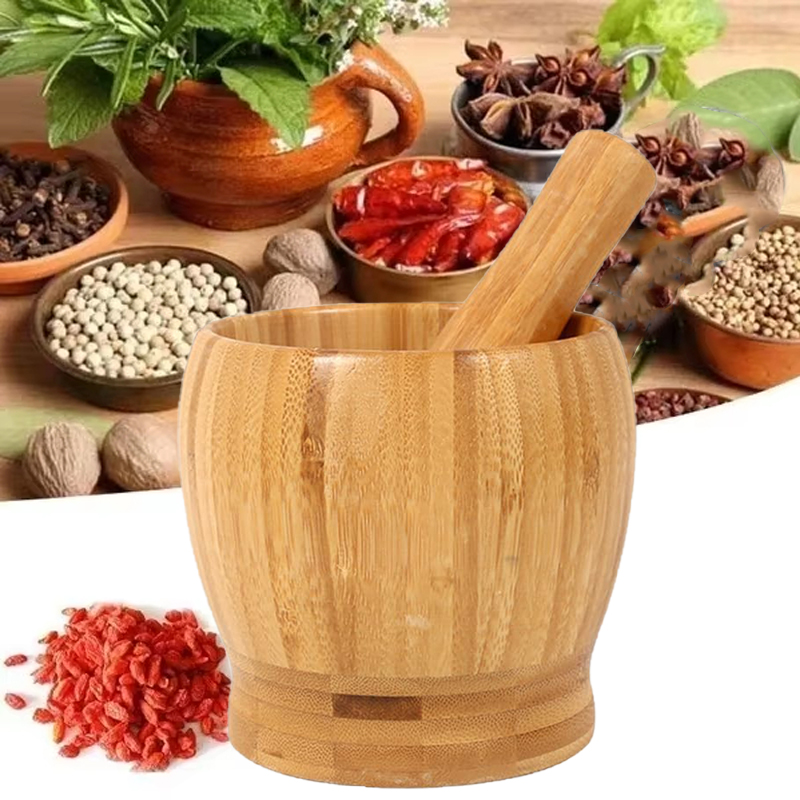 Mortar Pestle Granite - 伝統的な木製のすり鉢と乳棒セット 木製スパイスペッパークラッシャー ハーブグラインダー ガーリックミキシングボウル キッチンツール