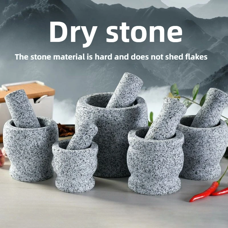 Mortar Pestle Granite - 家庭用・業務用花崗岩製ガーリックマッシャー、昔ながらの石臼とすりこぎ、手動グラインダー、キッチン用ガーリック粉砕ツール