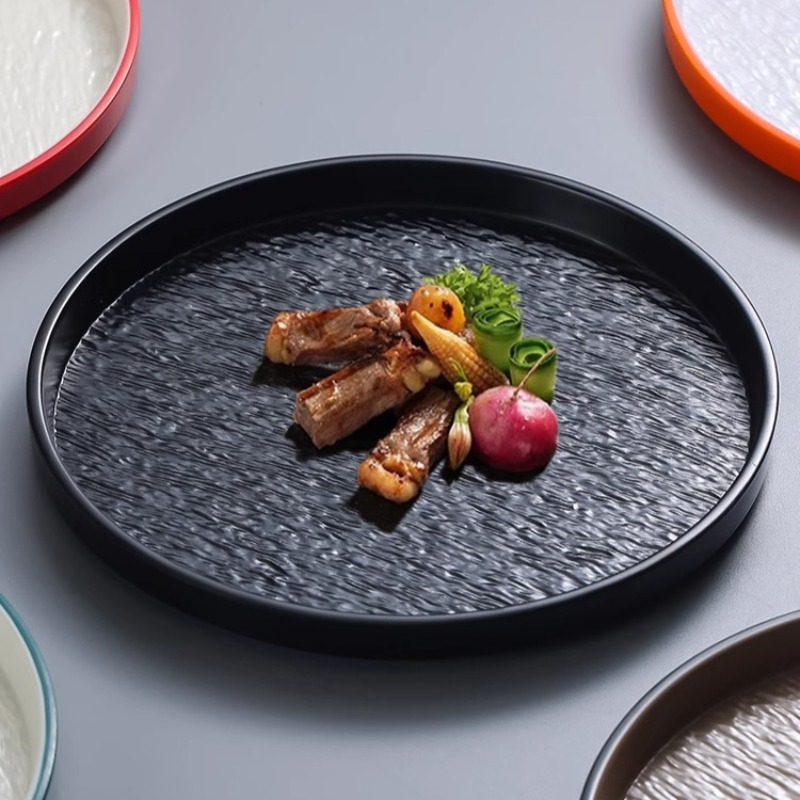 Home Cooking Steak - モダンなラウンドストーンメラミンステーキパスタプレート日本の焼き肉カトラリー家庭料理皿プレートキッチン用品の装飾